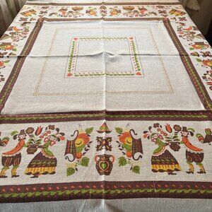 Polish Linen Folk Print Cottagecore Tablecloth Made in Poland